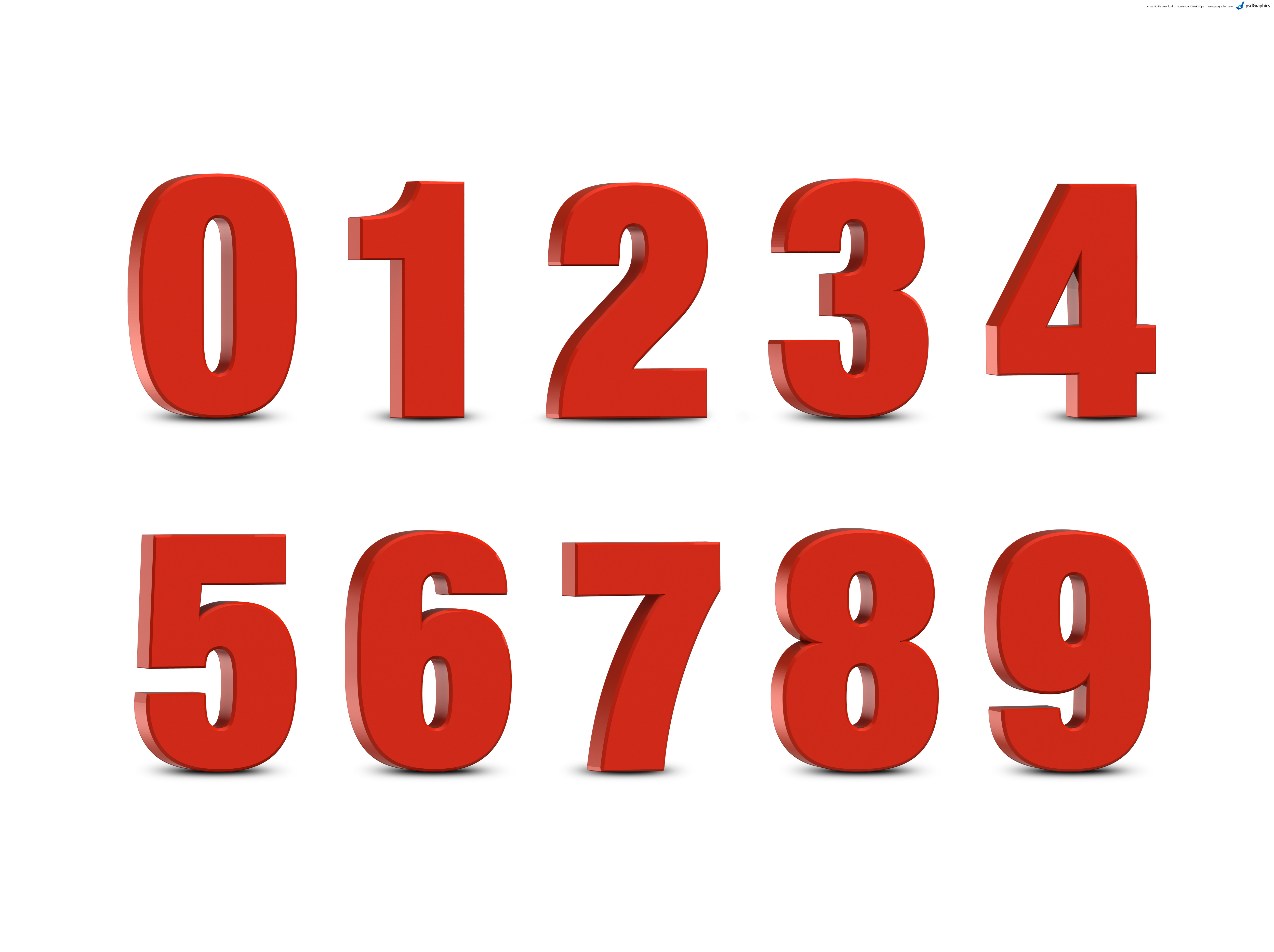 Red 3D numbers set | PSDGraphics