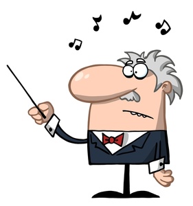 Music Clipart Image - A Conductor With a Confused Look on His Face.