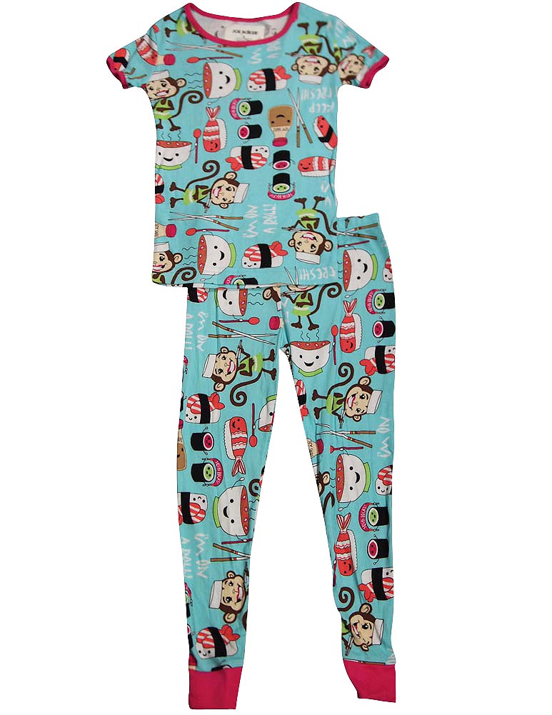 Joe Boxer - Girls Short Sleeve Sushi Pajamas, Aqua - Girl pajamas ...