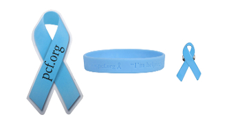 Prostate Cancer Blue Wristband, Ribbon Pin and Ribbon Magnet