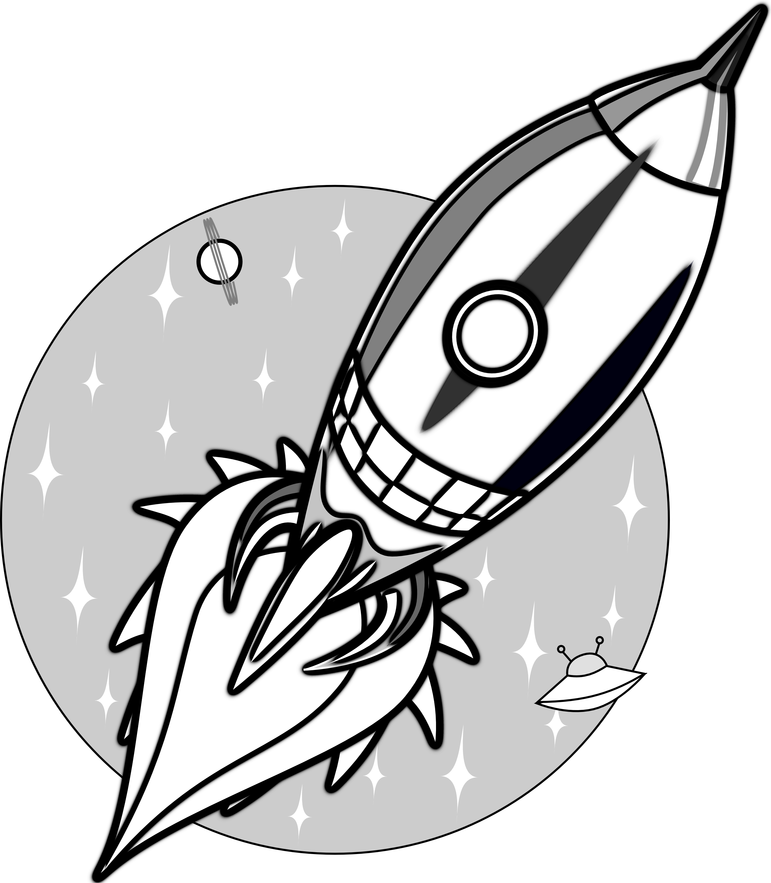 cartoon rocket black white line art coloring book ...