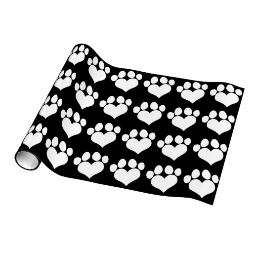 Black and White Heart Paw Print Wrapping Paper from Zazzle.