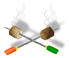 Marshmallow clip art of marshmallows on two crossed metal sticks ...