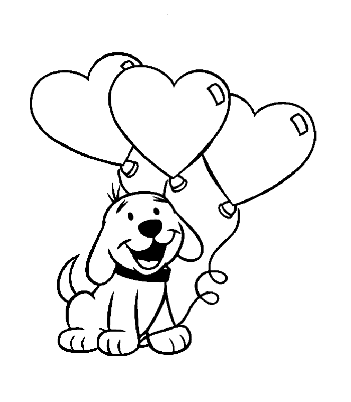 Cute Puppy with Heart Balloons Coloring Pages Sheets | Coloring Pages