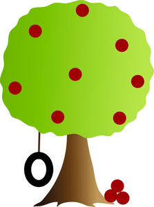 Apple Tree Clipart Image - Cartoon Apple Tree with a Tire Swing