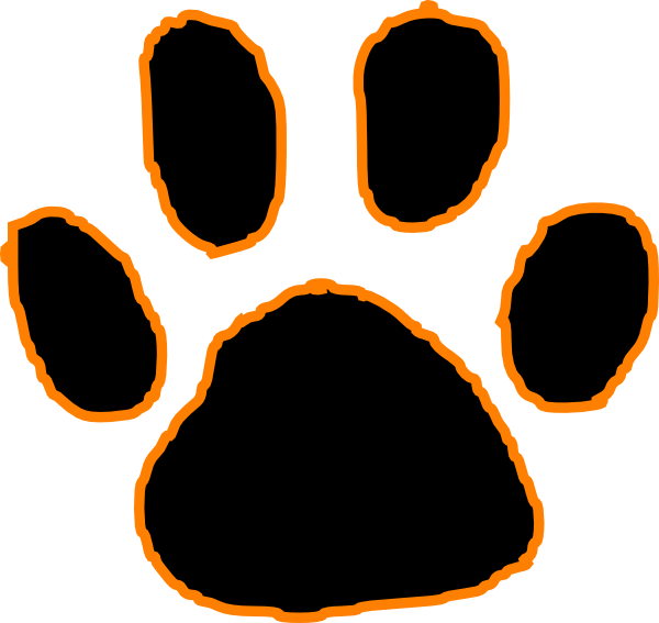 Black Tiger Paw Print With Orange Outline clip art - vector clip ...