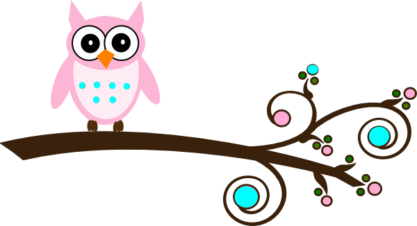 Pink And Aqua Owl On Branch clip art - vector clip art online ...