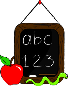 Chalkboard Clipart Image - Chalkboard with an Apple and a Worm