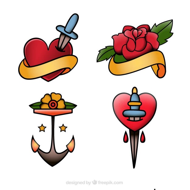 Pack of tattoos with hearts and flowers Vector | Free Download