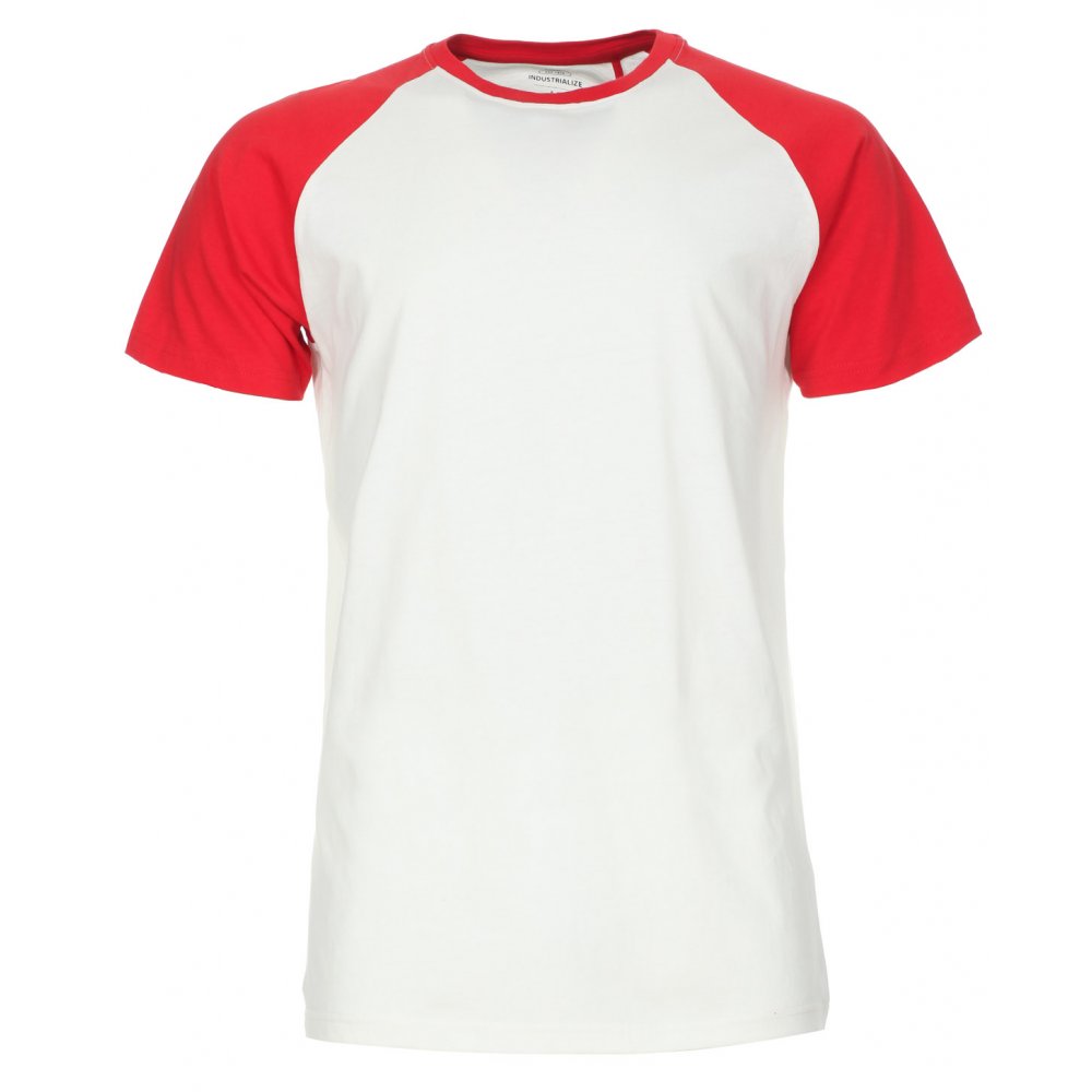 Mens Off White & Red Plain T-Shirt
