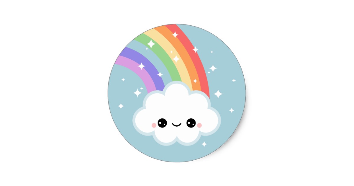 Kawaii Rainbow Cloud Classic Round Sticker | Zazzle