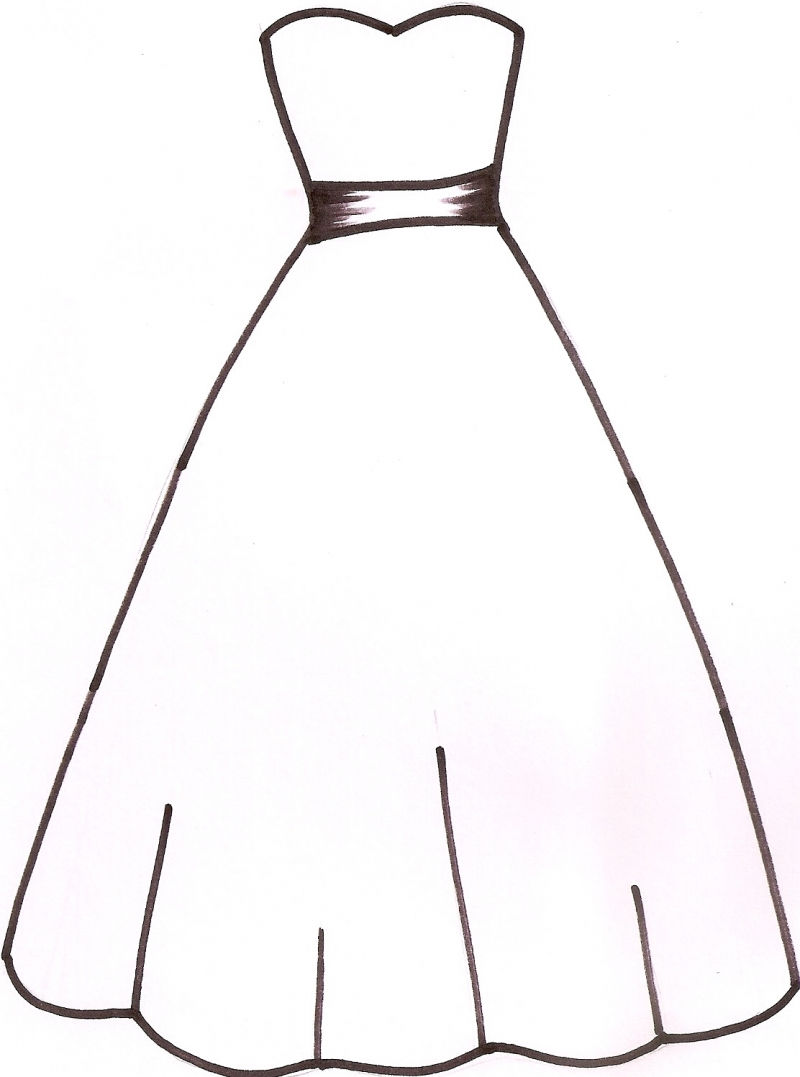 Wedding dress template clipart black and white