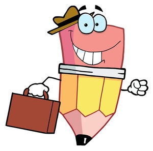 Business Clipart Image - Pencil Character Businessman with Briefcase