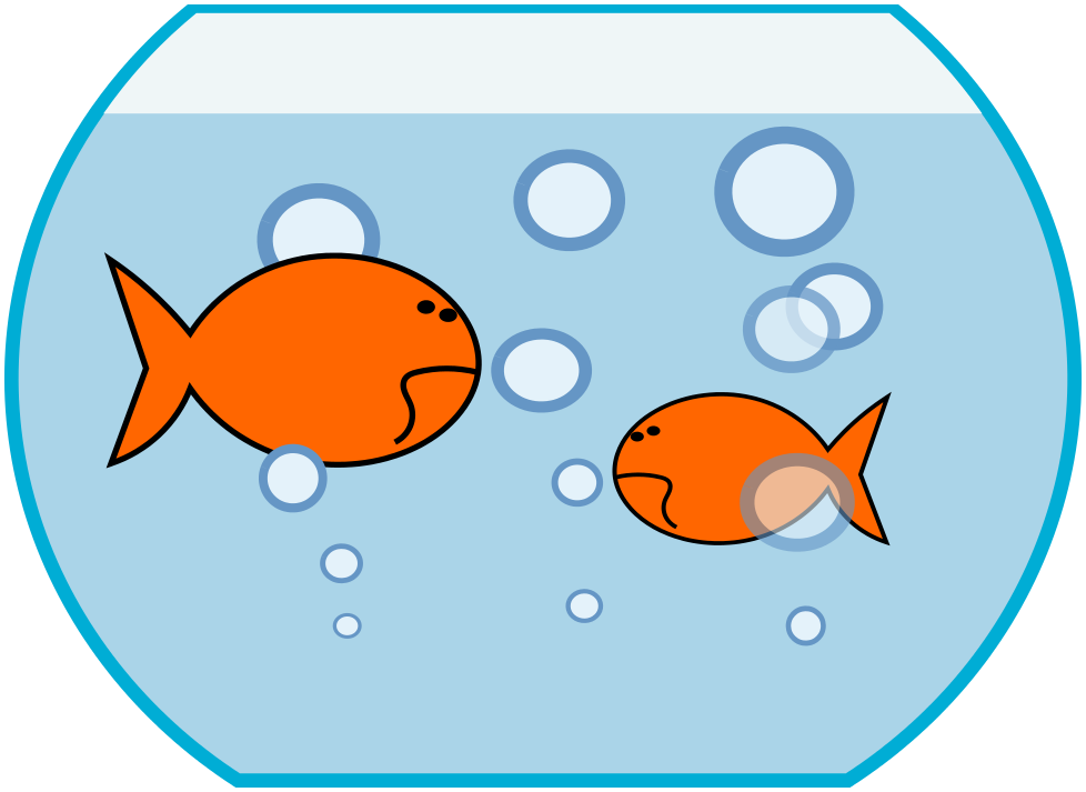 Happy fish eating fish food in a fish bowl clipart