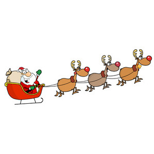 Santa slay with reindeer clipart