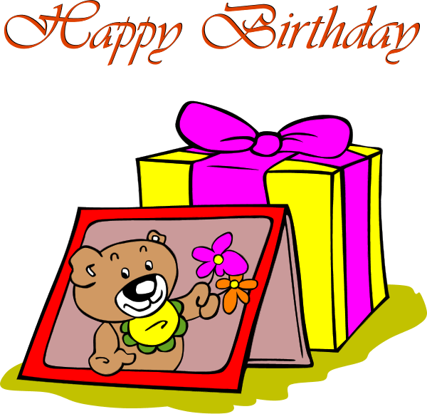 Happy Birthday card bear holding flower - vector Clip Art