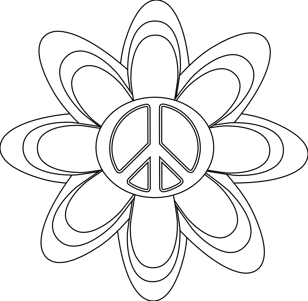Peace Symbol Peace Sign Flower 144 Black White Line Art Coloring ...