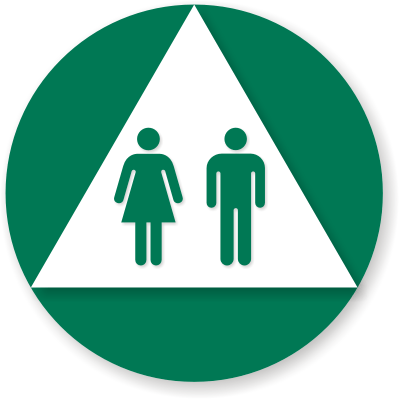Unisex Restroom Sign 12in. Triangle In Green & White, SKU - SE-