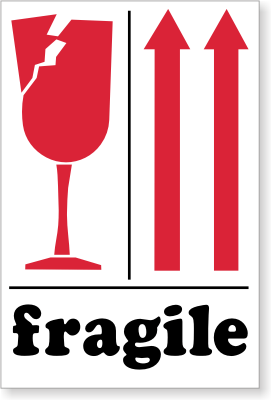 Fragile with Broken Glass And Arrows Shipping Label, SKU - D1795