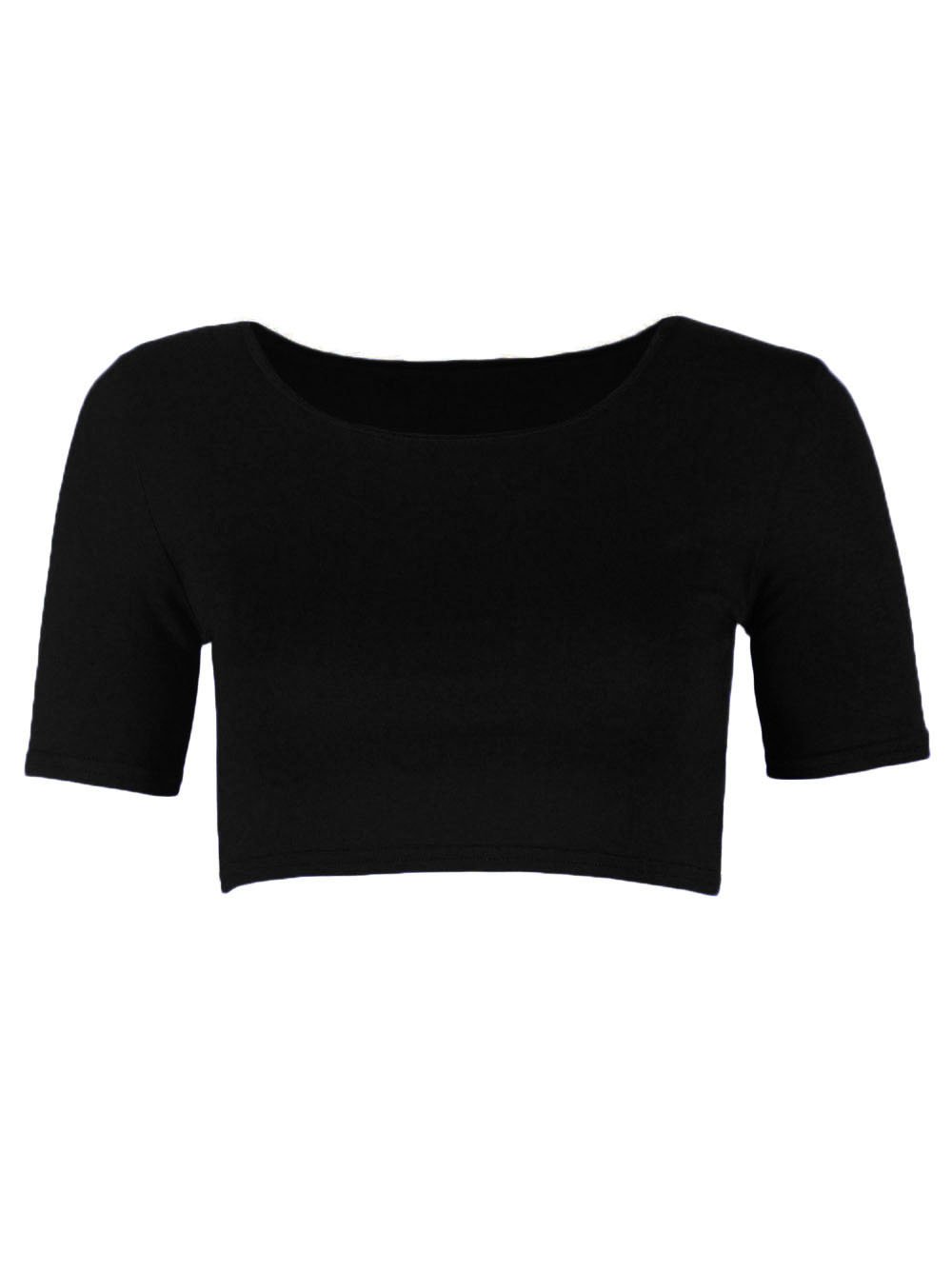 Black Plain Short Sleeve Mini Crop T Shirt Bra