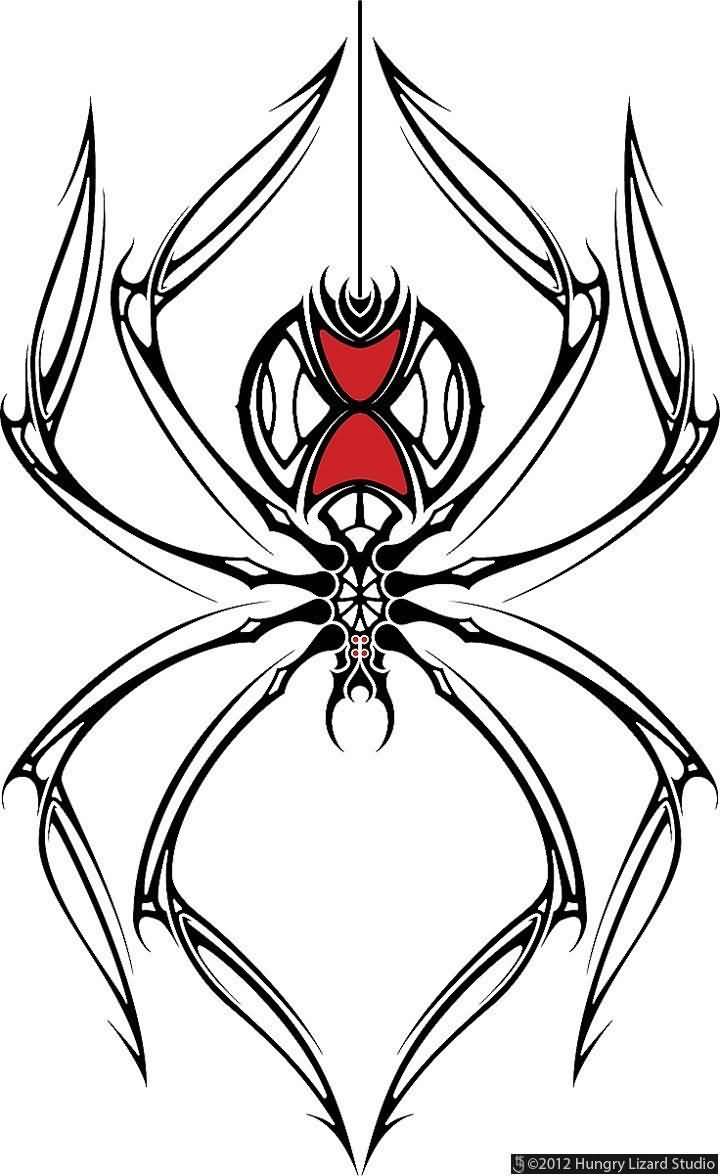 Tribal Style Simple Black Widow Spider Tattoo Design | Golfian
