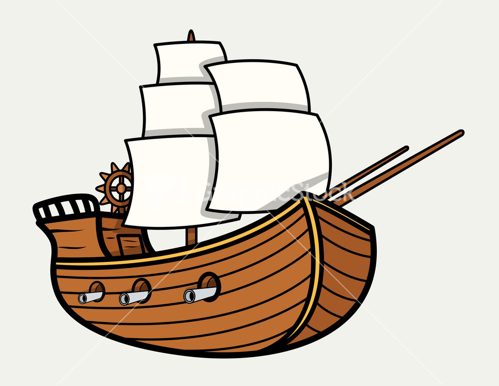 Old Vintage Sea Ship - Vector Cartoon Illustration