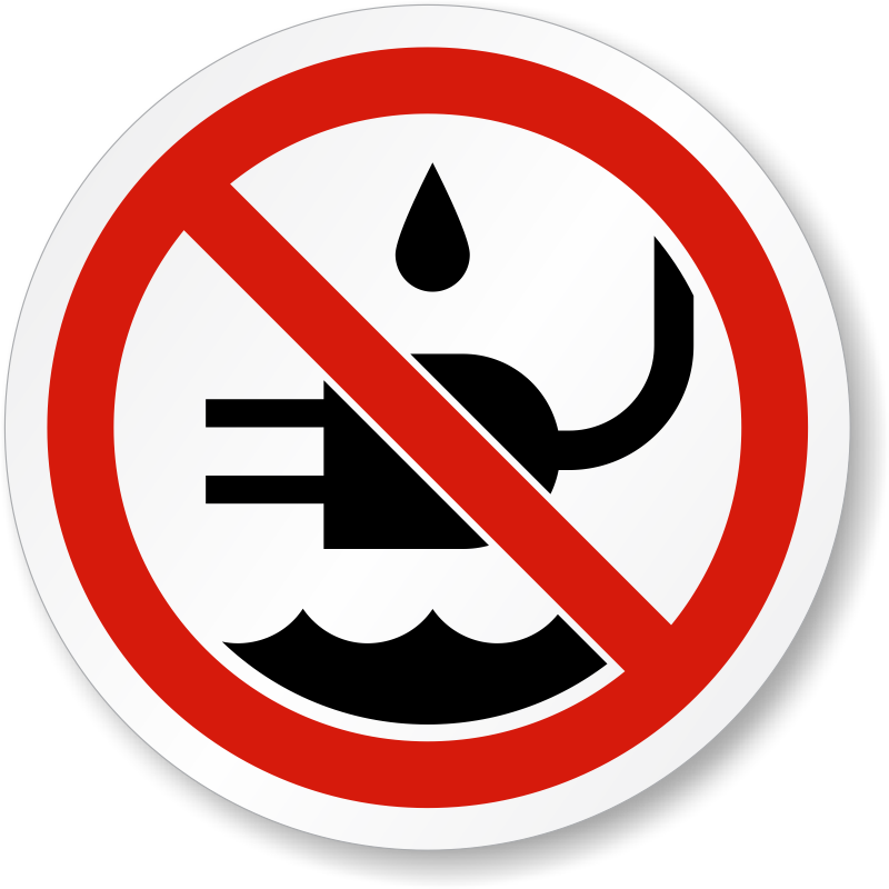 No Liquid Near Plug Symbol | ISO Prohibition Label, SKU: LB-2174