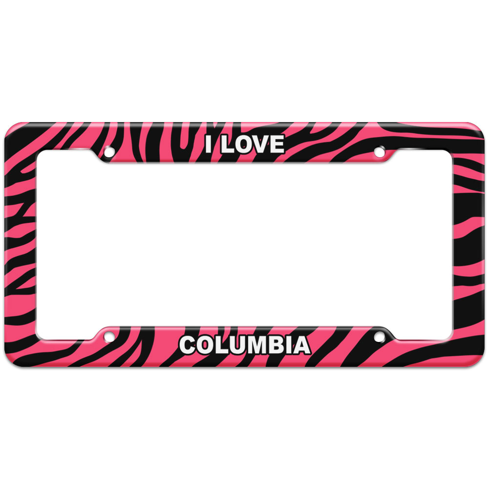 Pink Zebra Stripes License Plate Frame I Love Places Cl-Fa | eBay