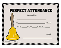 Printable Perfect Attendance Awards School Certificates Templates