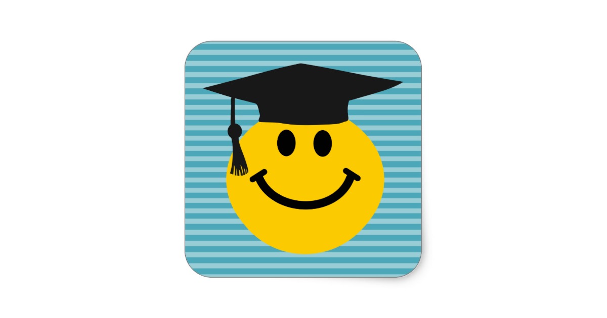 Graduate smiley face square sticker | Zazzle