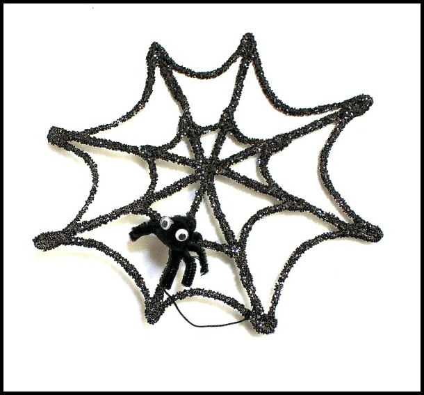 Halloween Decorations: Glittery Spiderweb and Spider - Buggy and Buddy