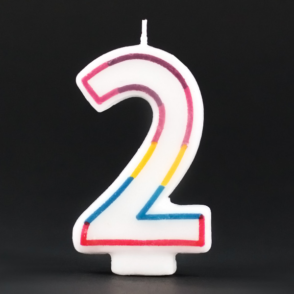 Colorful Birthday Candle - Number 2 - Rainbow Border Cake Toppers