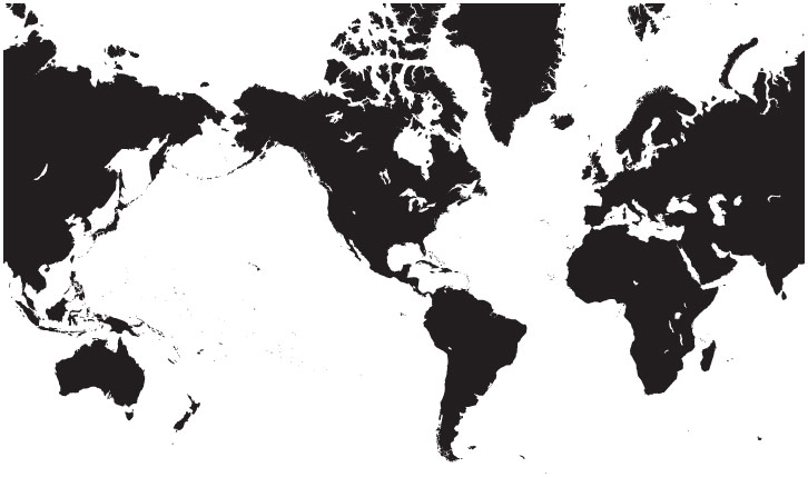 World Single Color Blank Outline Map in Black