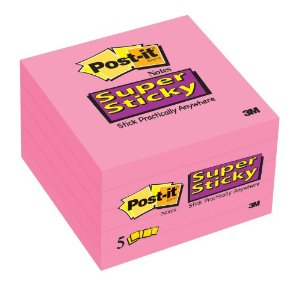 Post-it Super Sticky Notes, 3 x 3-Inches, Neon Pink, 5 ...