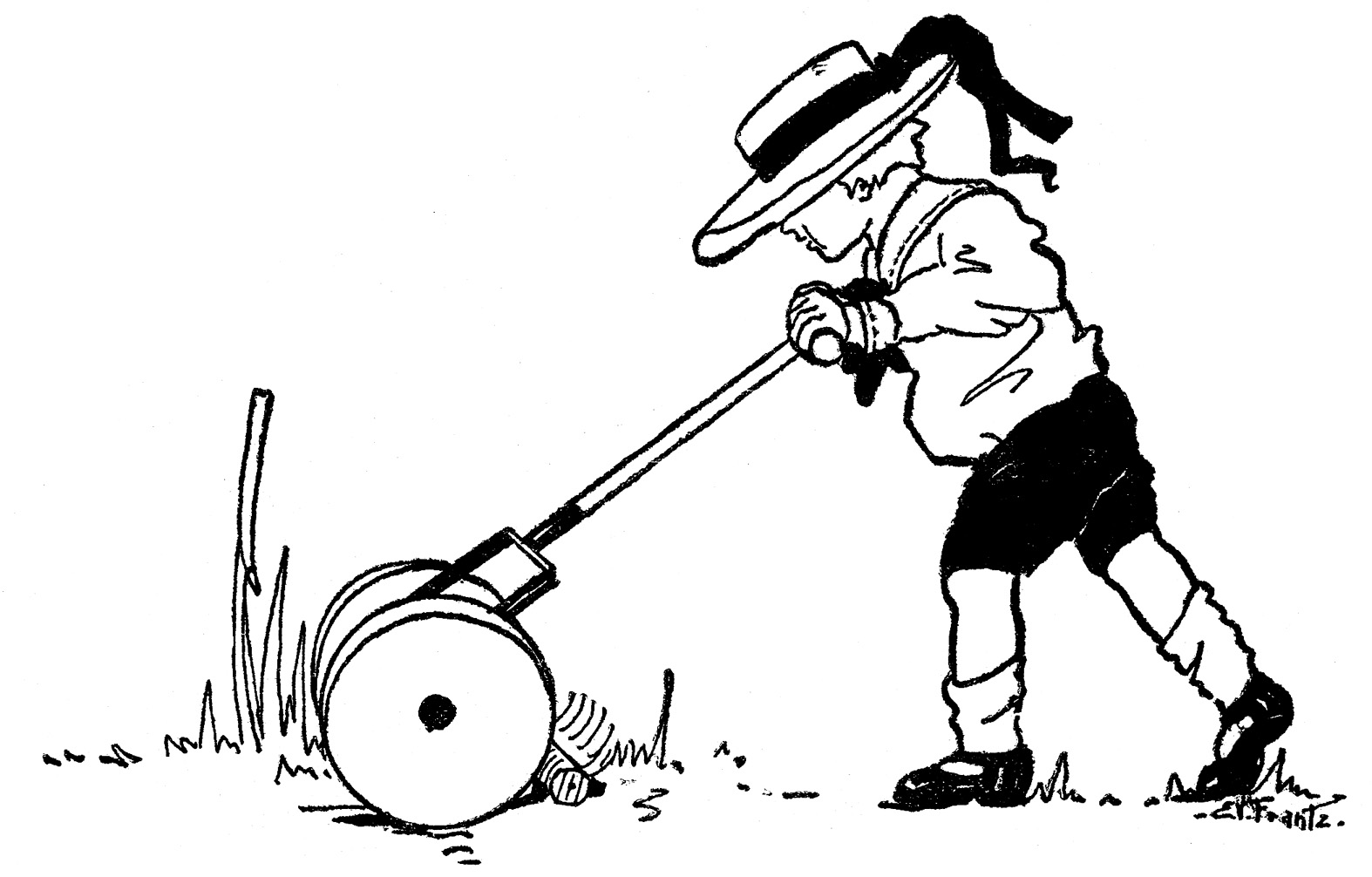 Vintage Summer Clip Art – Boy with Lawn Mower