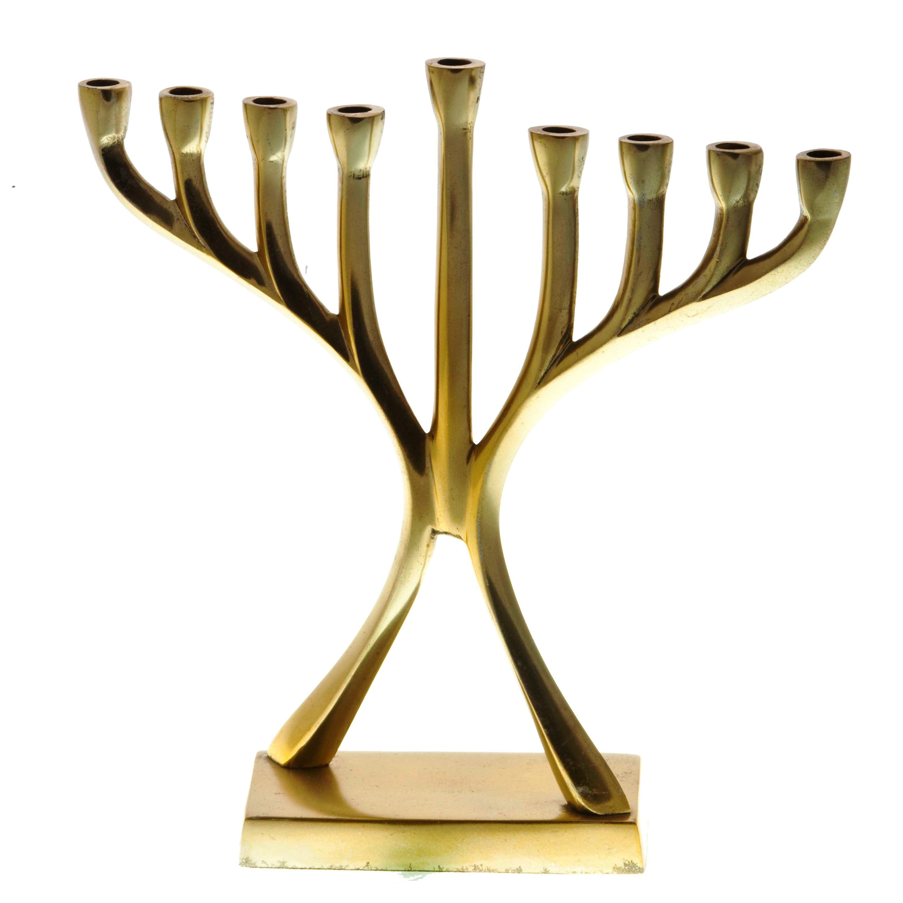 Brass Hanukkah Menorah with Tree of Life Design