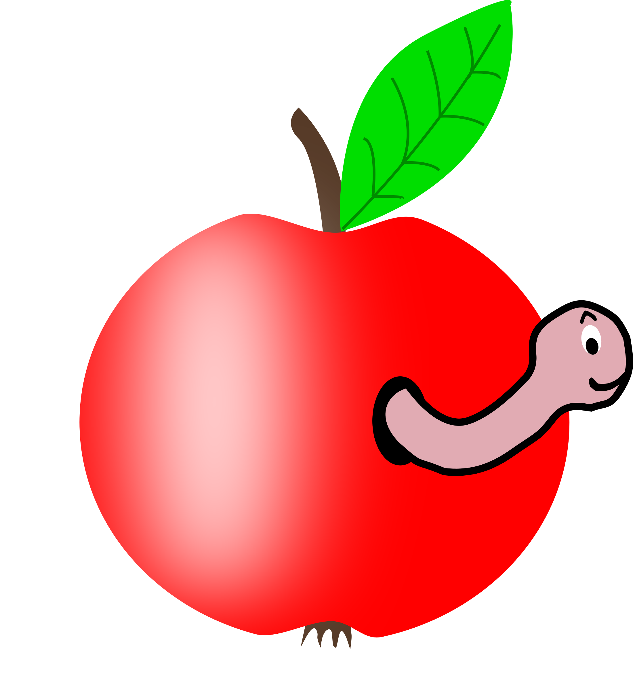 Clipart - Apple Red with a Green Leaf with funny Worm