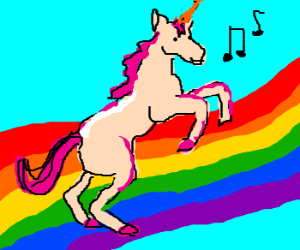 pink fluffy unicorns dancing on rainbows