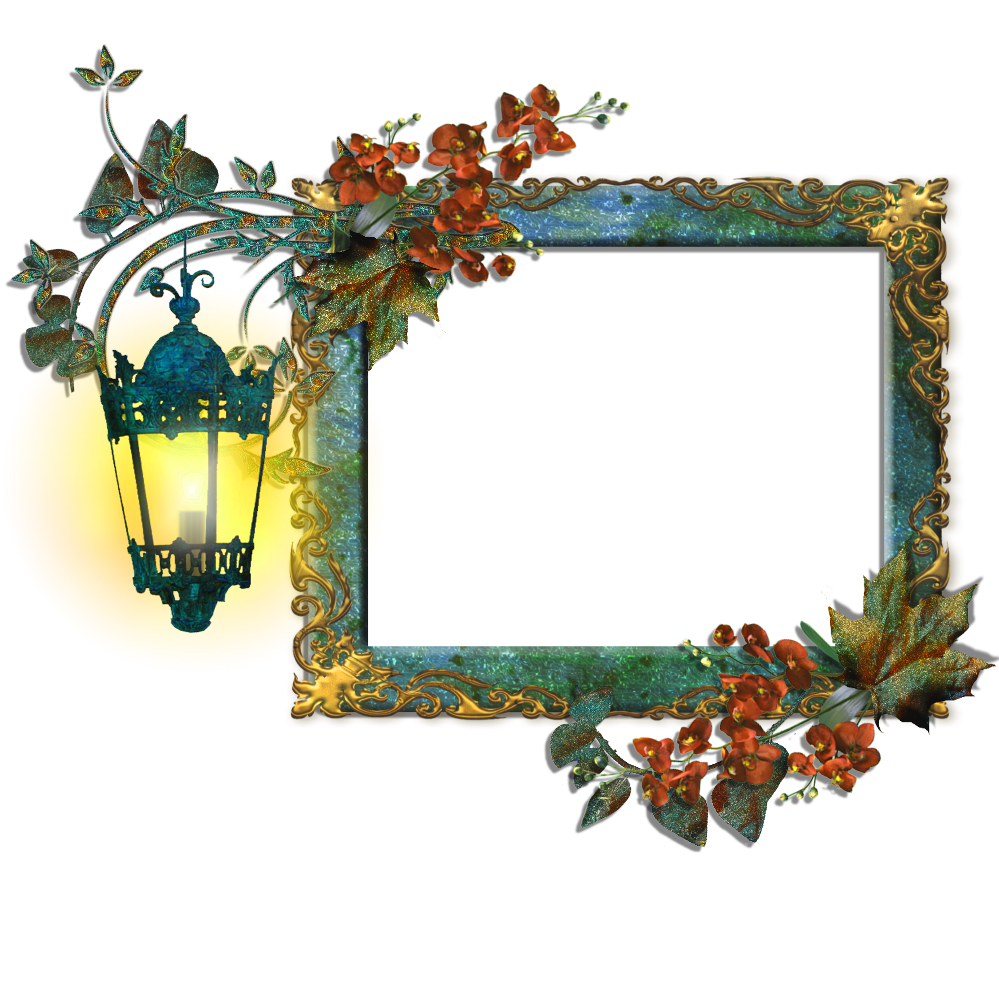 Frame with Flowers and Shining Lamp