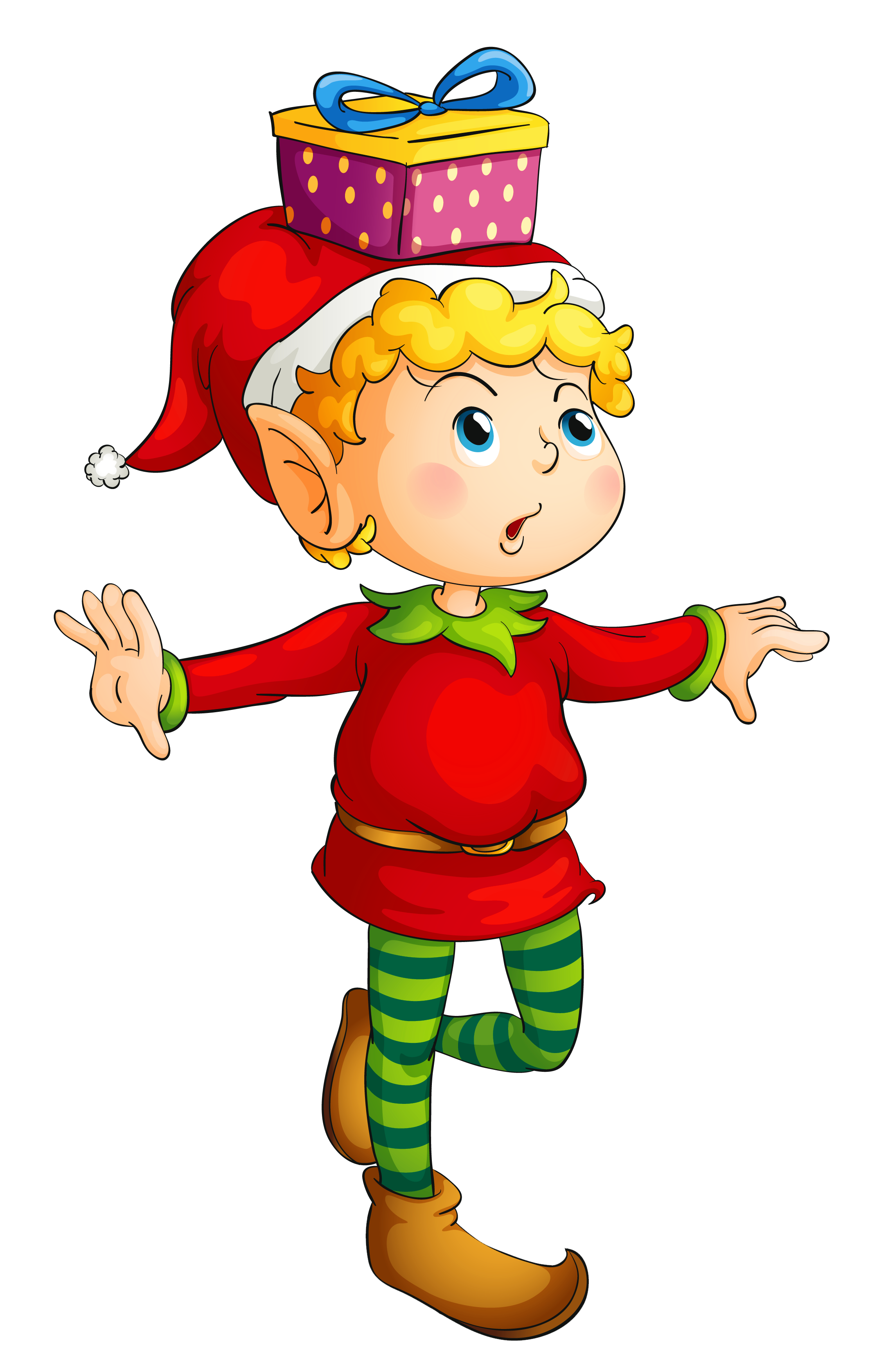 Christmas Elf with Gift PNG Picture