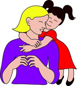 Clipart of mom giving girl hugs