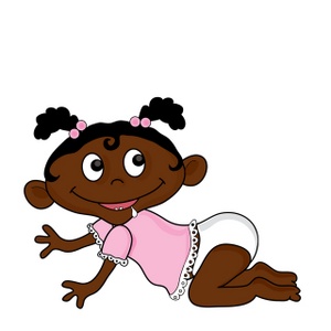 Baby Clipart Image - African American Baby Girl Crawling