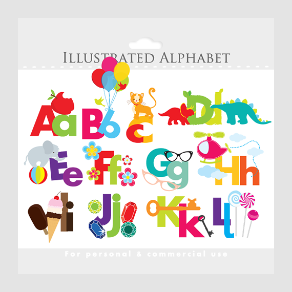 Alphabet Clipart - Illustrated Alphabet, Teaching Clip Art, For ...