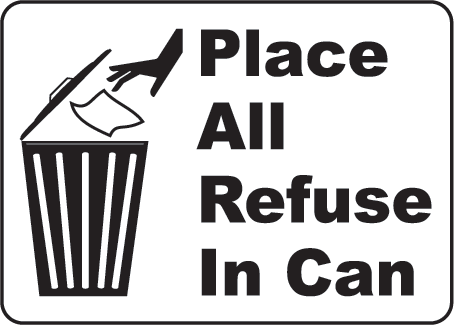 Place All Refuse In Can Sign by SafetySign.com - F2660
