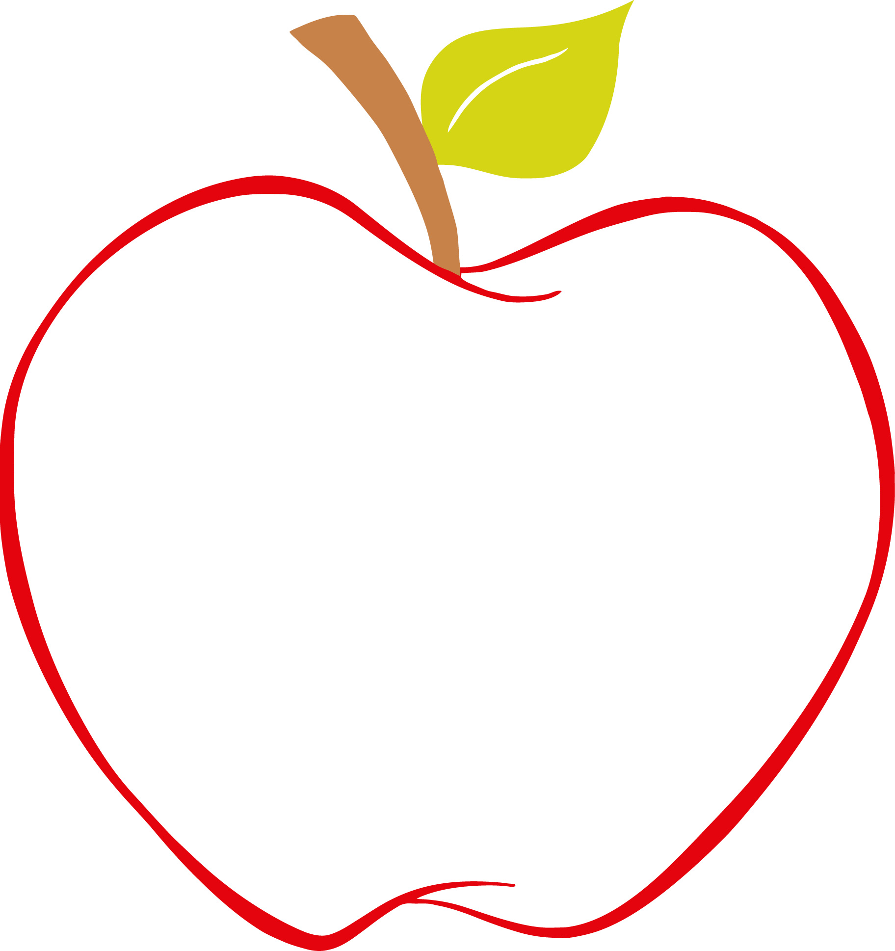 color page of apple with red color outline for kids - Coloring Point