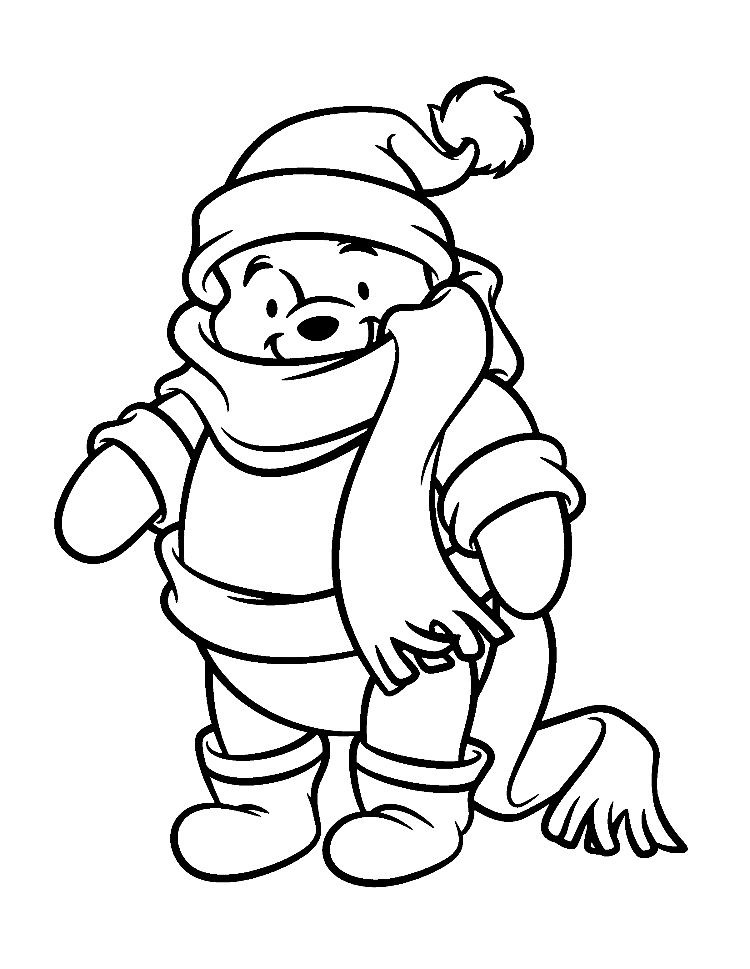 pooh in winter clothes coloring page kids