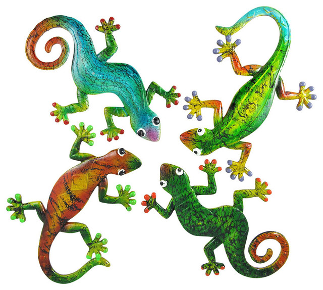 Set Of 4 Brightly Painted Gecko Wall Hangings Lizards - Wall ...
