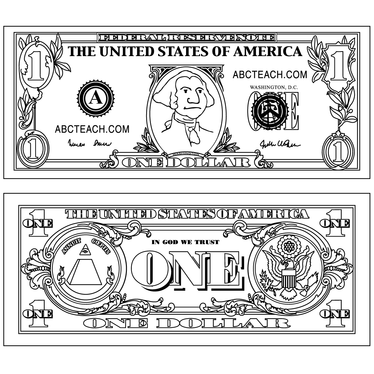 Clip Art: Dollar Bill Outline B&W