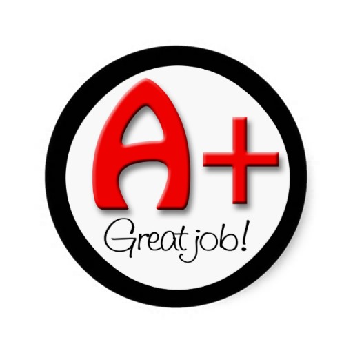 A+ "Great job!" red Teachers' stickers from Zazzle.