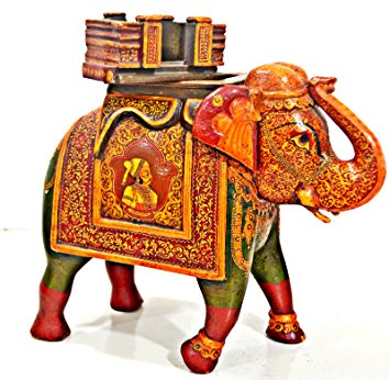 13" Large Wooden Elephant Figurine - Vintage Hand Painted Royal ...
